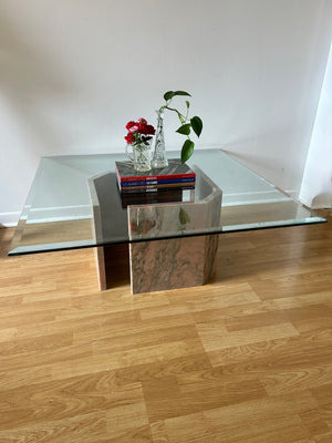 Pink marbled stone & glass coffee table