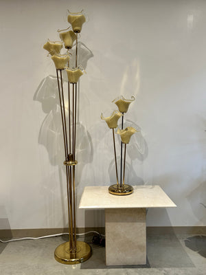 Cream Murano Vetri flowers table and floor lamps