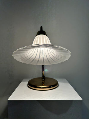 White swirl Murano glass & brass table lamp