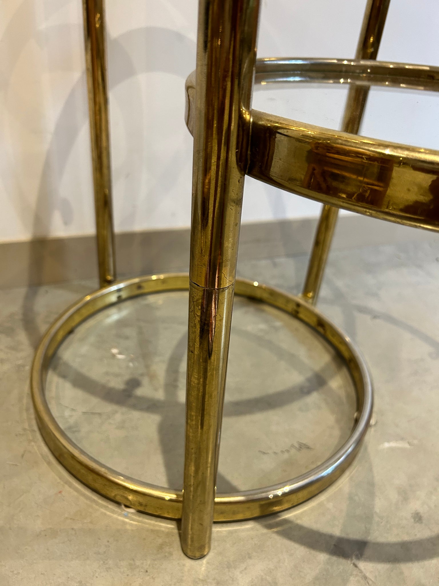 Golden brass & glass swivel side table