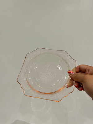 Selection of pink depression glass style glassware part 14
