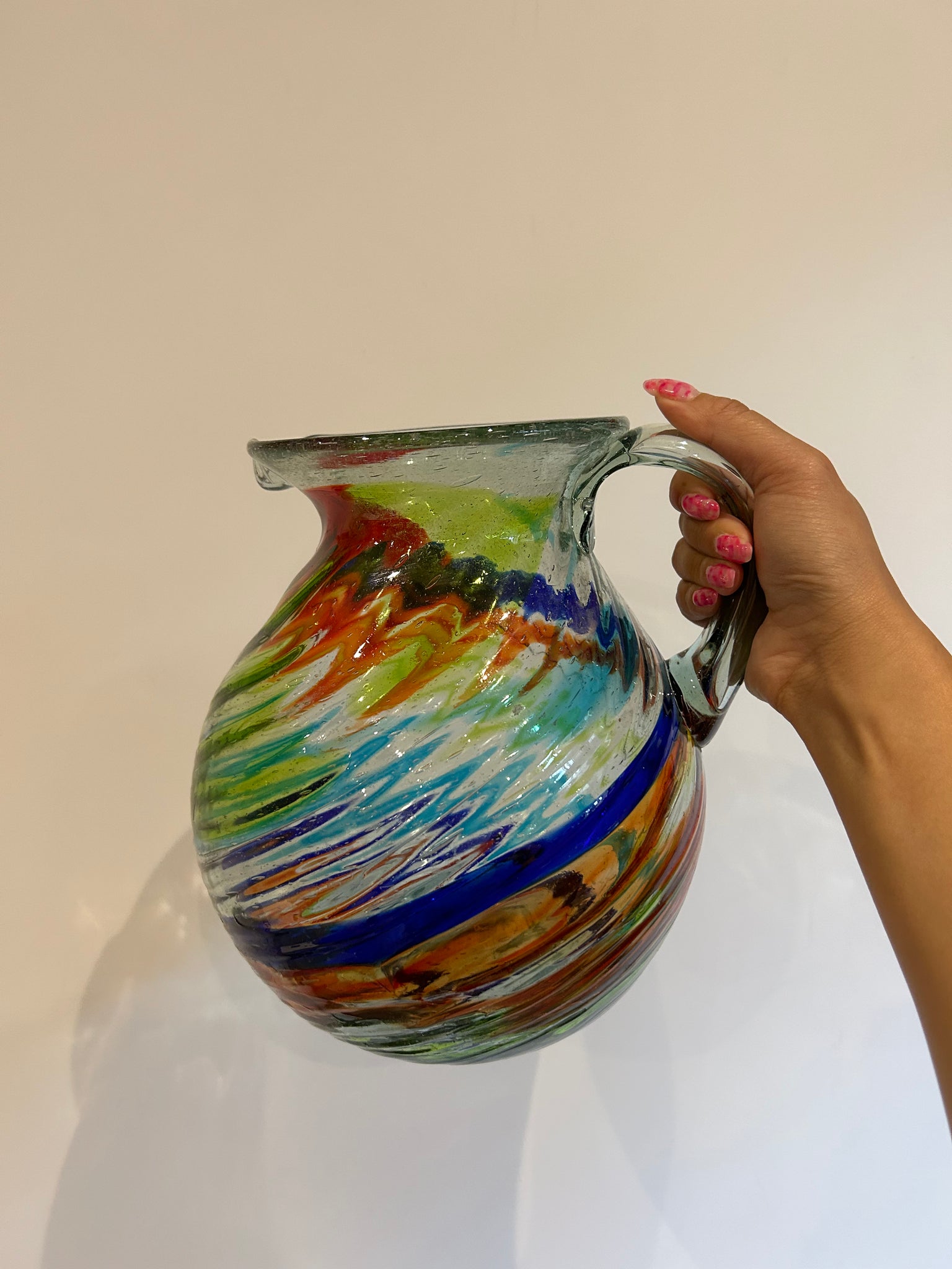 Rainbow glass pitcher
