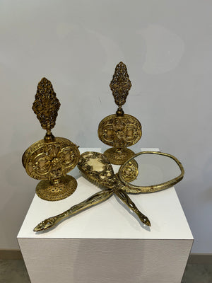 Antique ornate golden vanity set