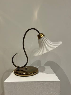 White swirl Murano glass & brass table lamp
