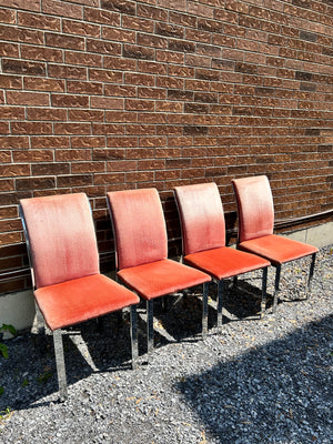 Strawberry velour & chrome dining chairs