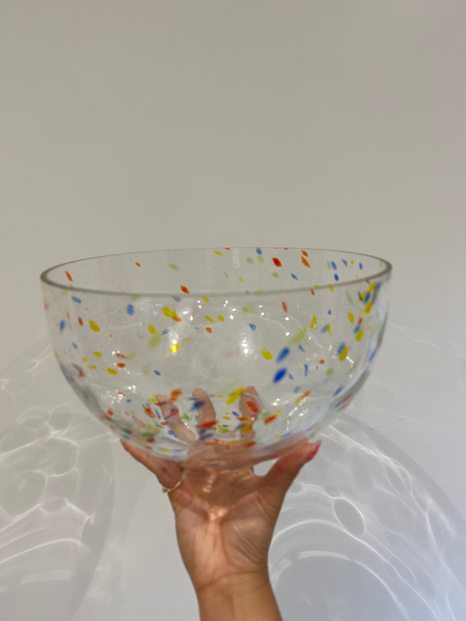 Large colorful confetti glass bowl