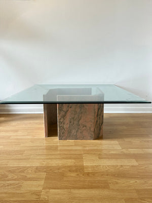 Pink marbled stone & glass coffee table