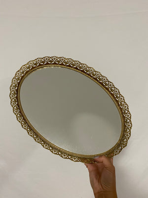 Ornate oval mirror tray