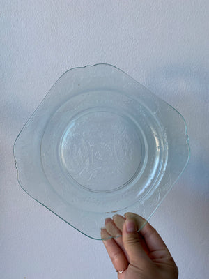 Small aqua reproduction depression glass plates set