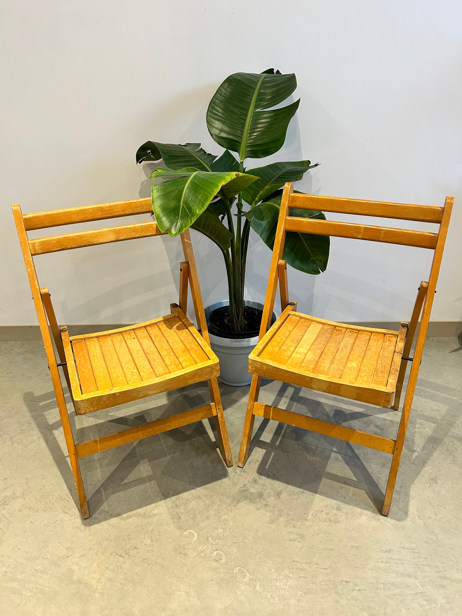 Pair of wooden folding chairs