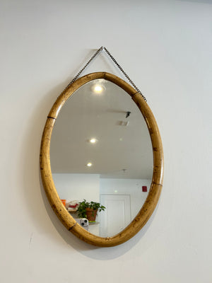 Small oval bamboo mirror
