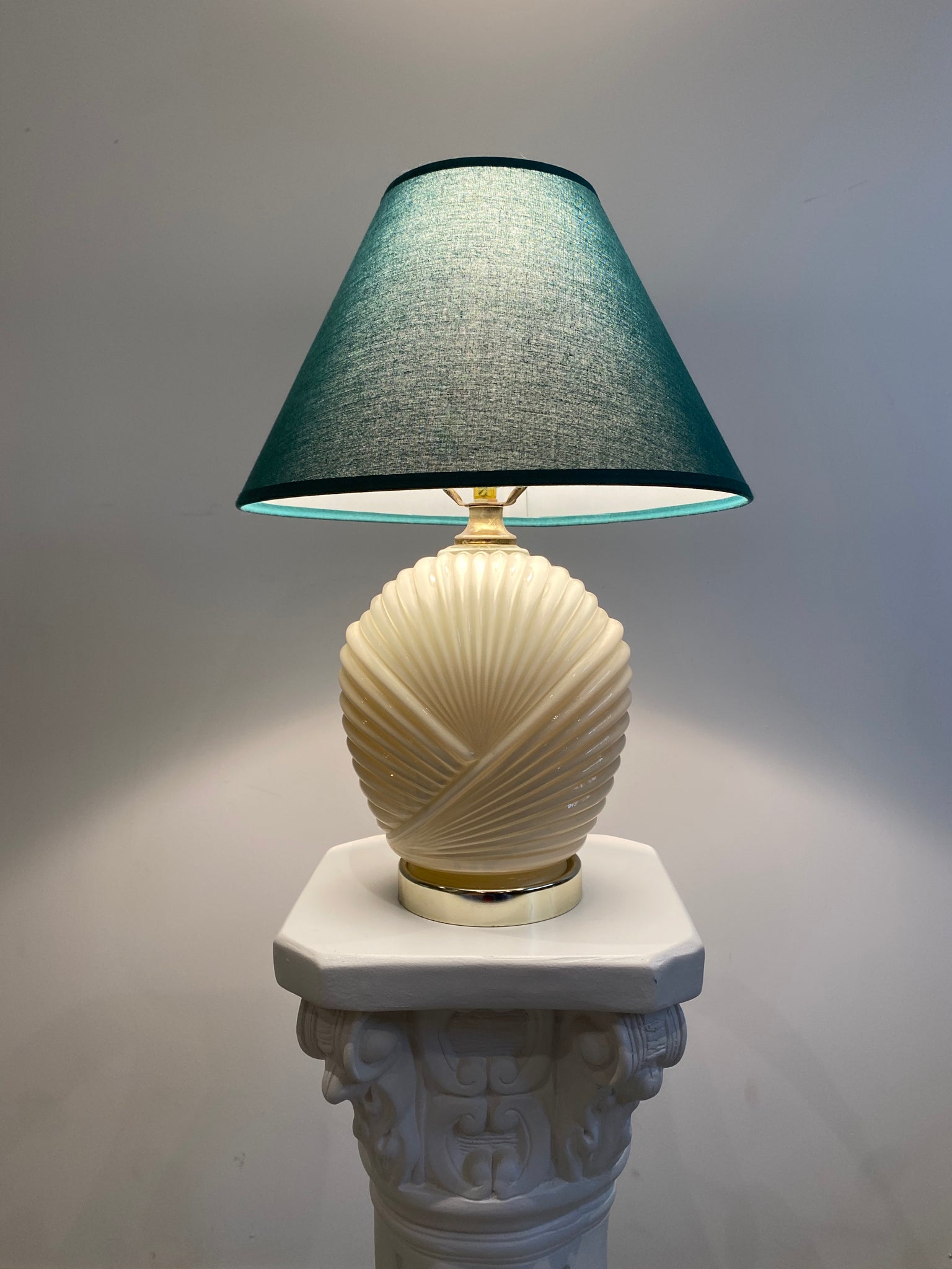 Off-white art deco glass seashell lamps