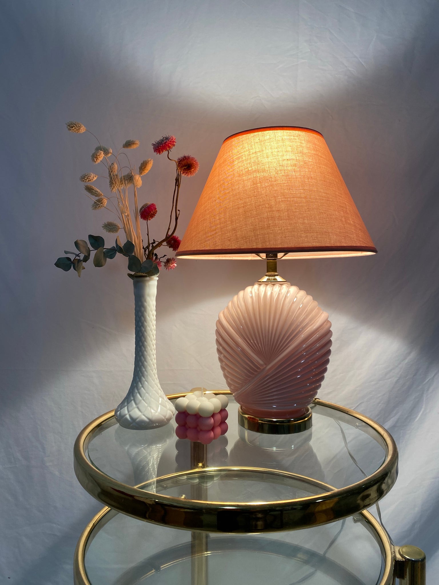 Pink art deco glass seashell lamp