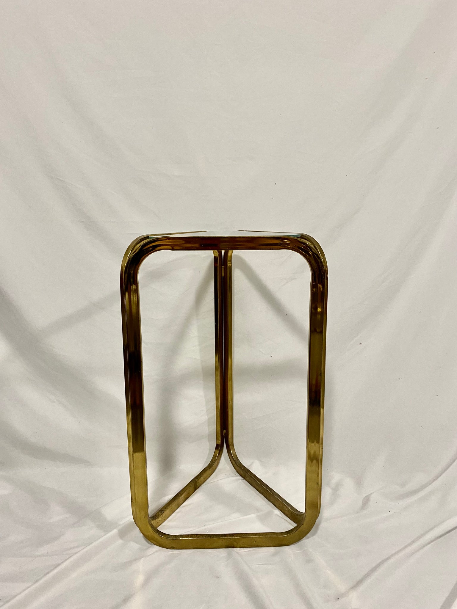 Golden brass & glass triangular table