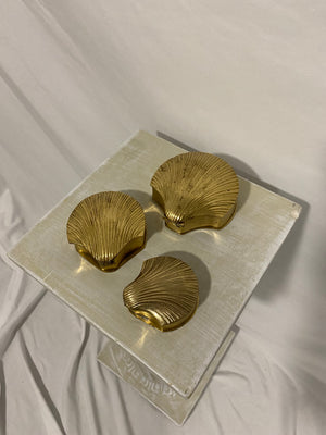 Trio of small brass seashell jewelry boxes