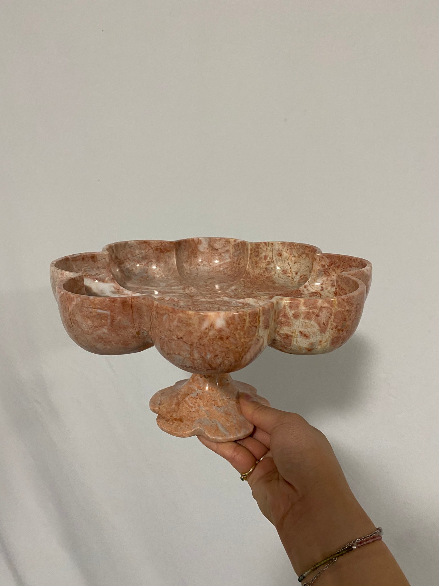 Pink marbled stone footed bowl