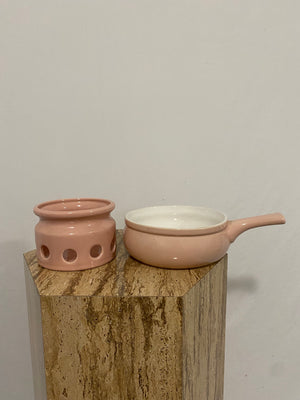 Vintage pink ceramic fondue set