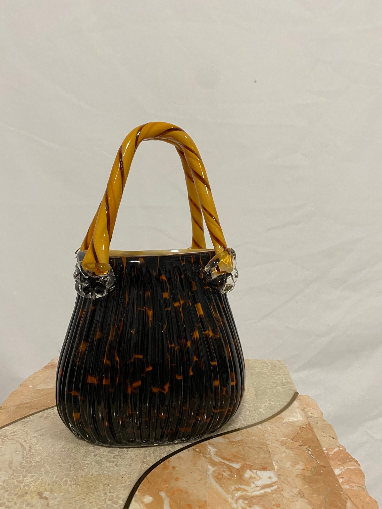 Murano style tortoise shell glass purse vase