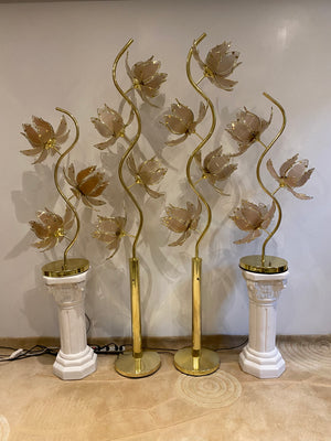 Pink & golden brass lotus floor & table lamps