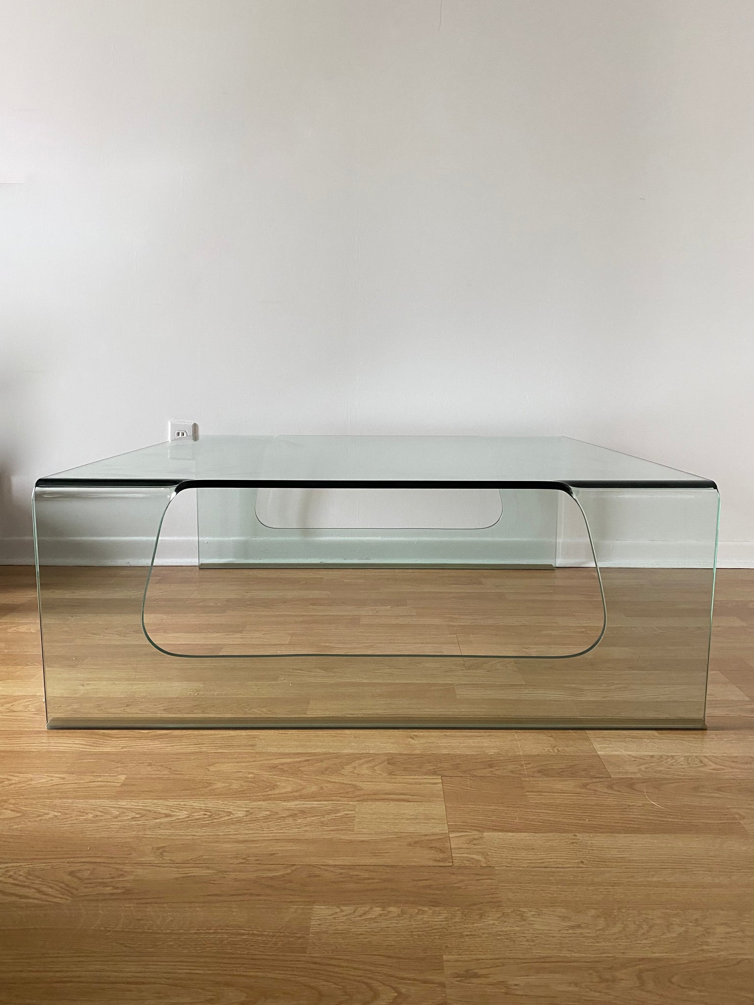 Square cut-out tempered glass waterfall coffee table
