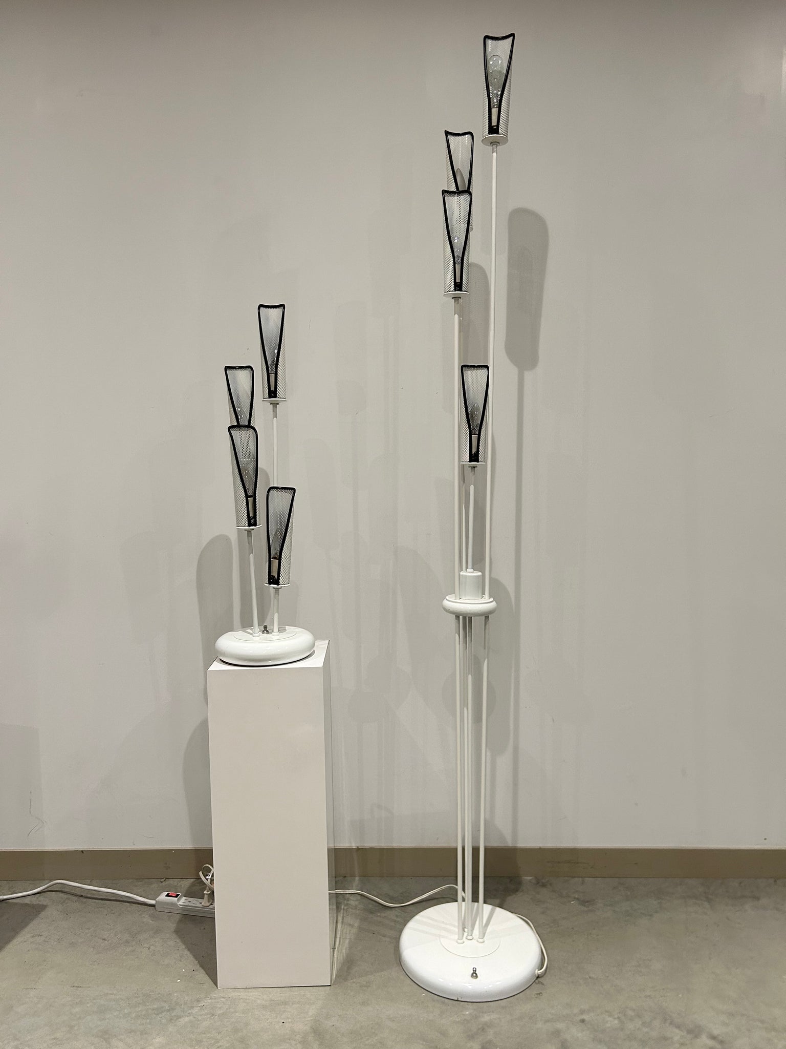 White metal table & floor lamps