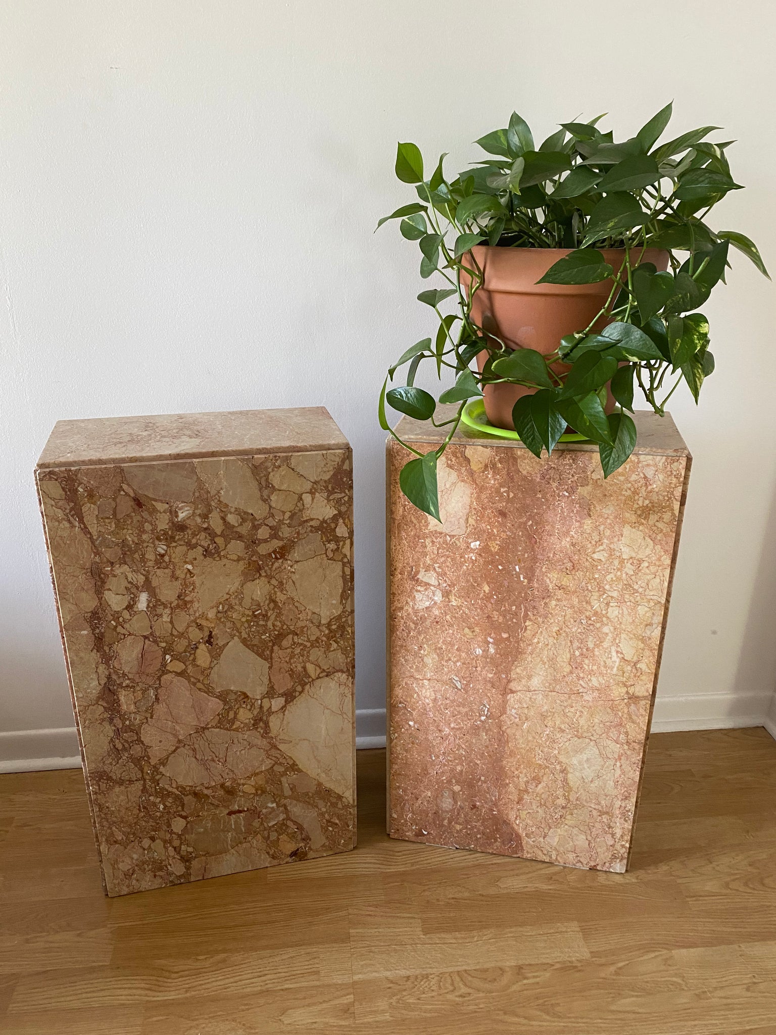 Very heavy pink marbled stone podiums