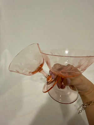 Selection of pink depression glass style glasses