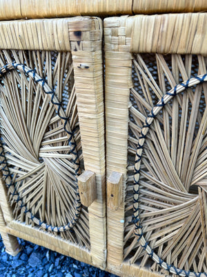 Tall sunburst wicker shelf with doors