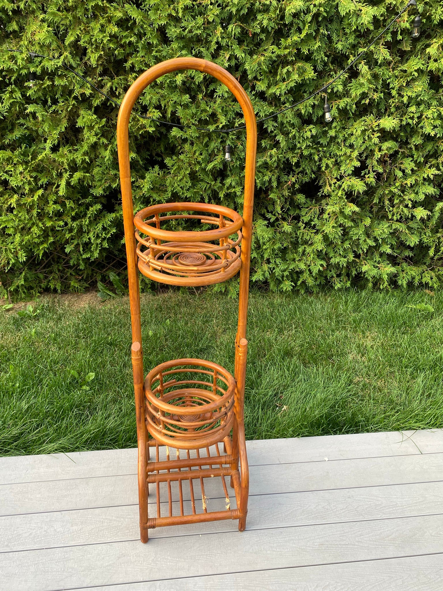 Tall bamboo & wicker plant stand