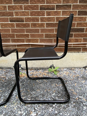 Black leather cantilever Marcel Breuer B33 style chairs