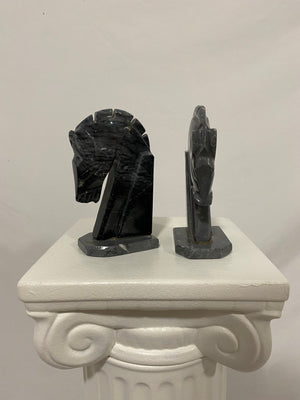 Black marbled onyx horse book-ends