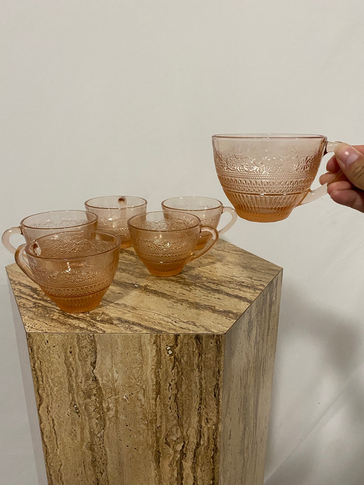 Pink depression glass style cups