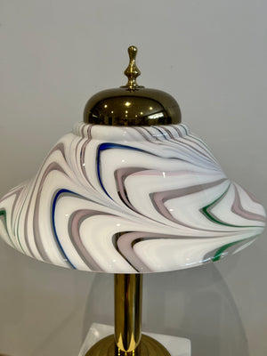 Colorful swirly Murano glass & brass table lamp