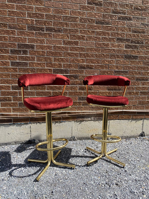 Cherry velour golden brass swivel bar stools Turquoise s Treasures