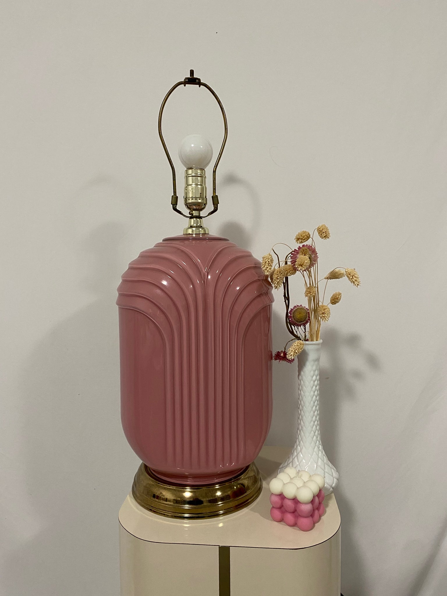 XL pink art deco glass lamp