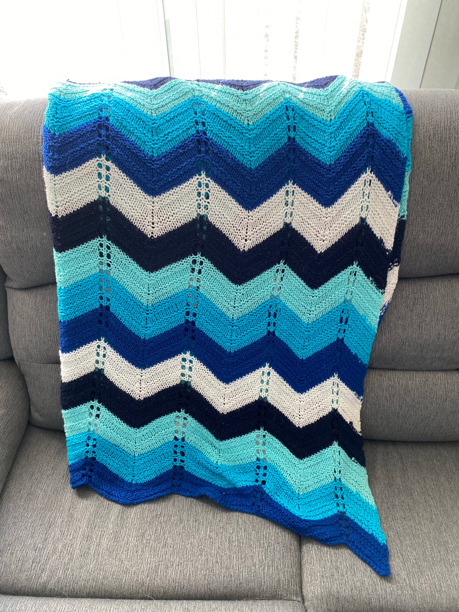 Chevron blues vintage knitted blanket