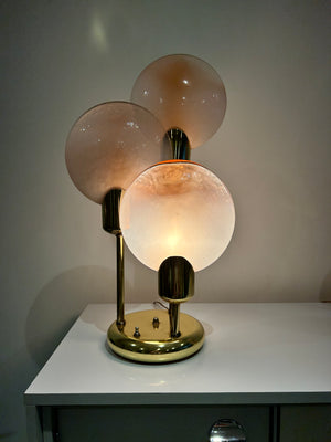 Pink Murano glass & brass lollipop table lamps