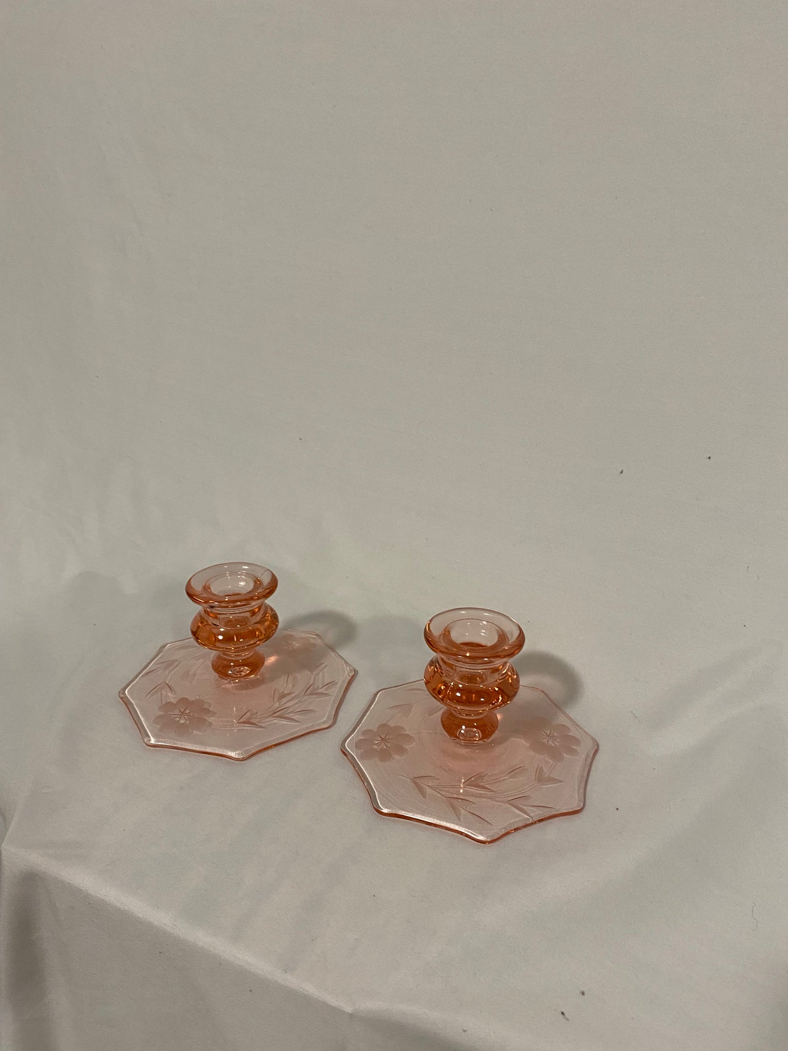 Pink depression glass style candle holders
