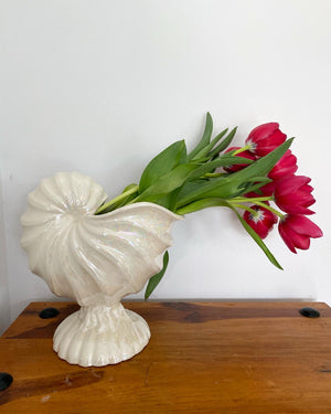 Iridescent seashell bottle holder vase
