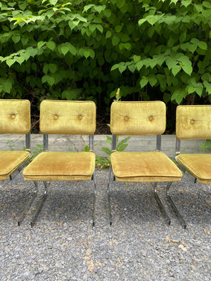 Green velour & chrome chairs