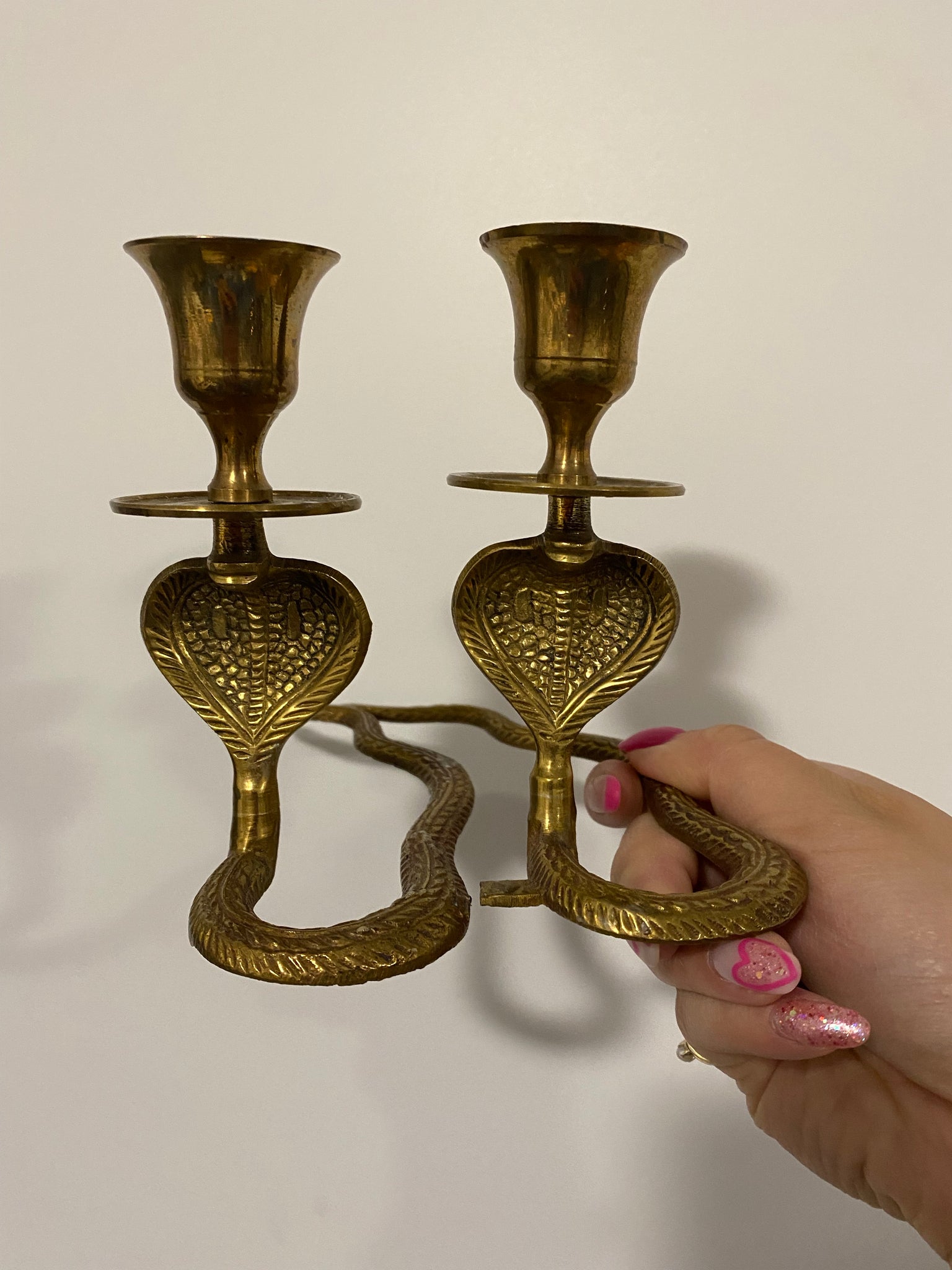 Solid brass double cobra candle holders