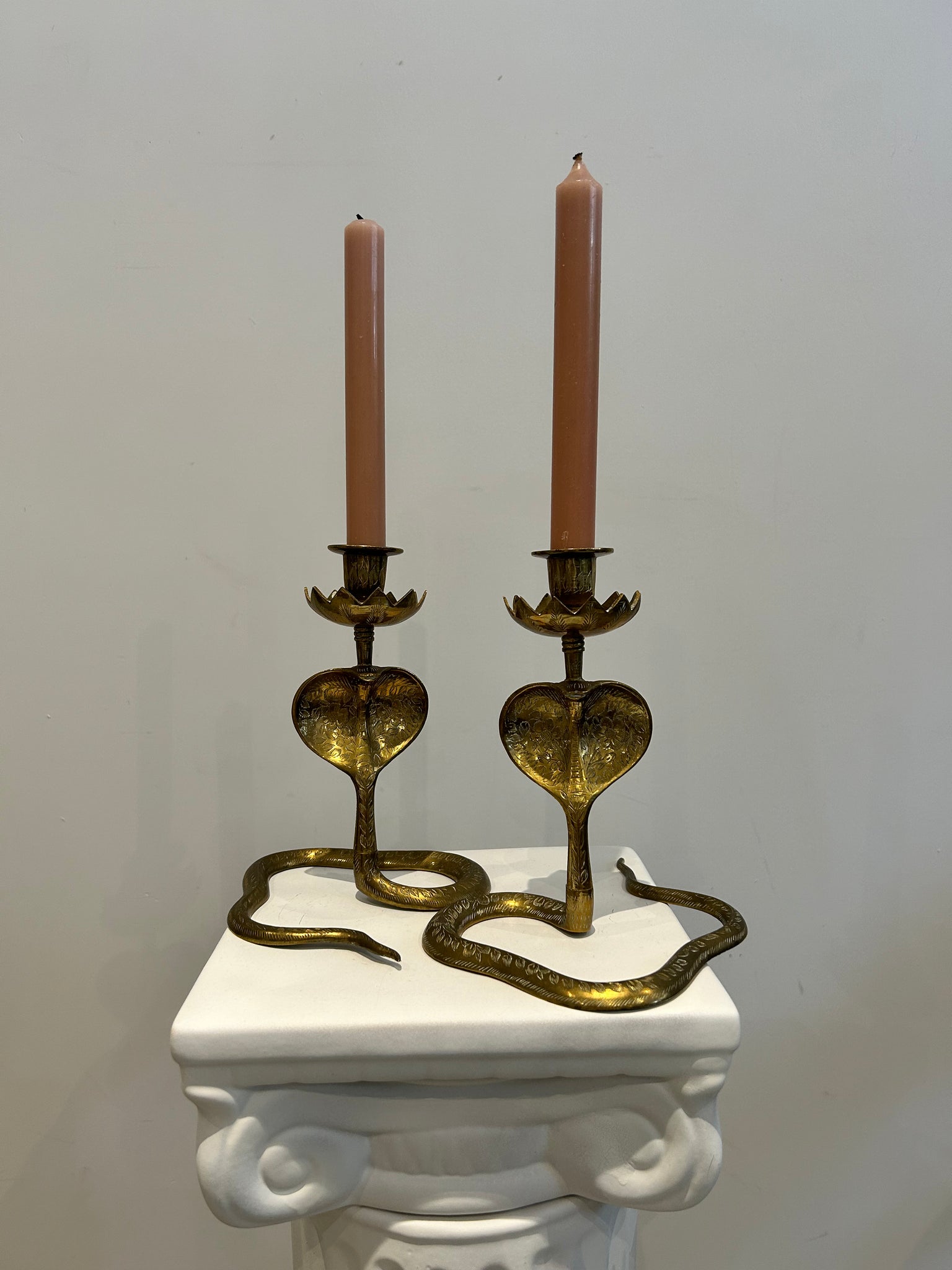 Solid brass cobra candle holders
