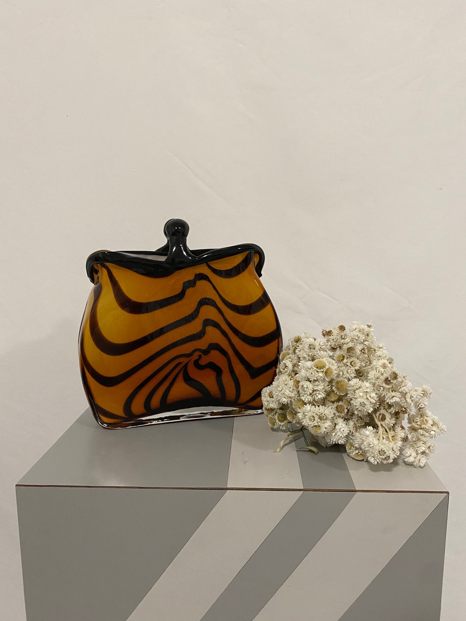Murano style striped glass purse vase