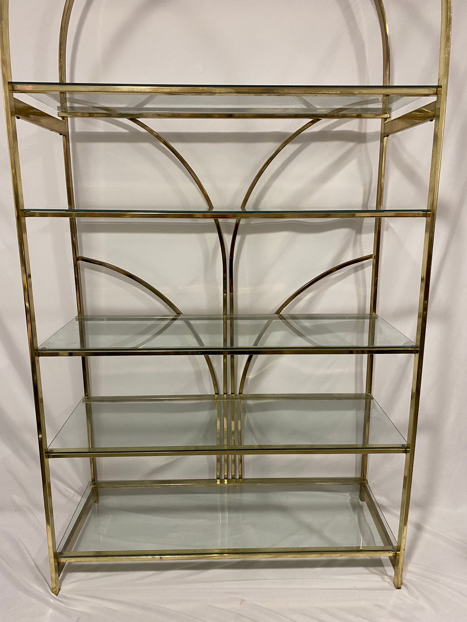 Milo Baughman DIA Style Brass Glass Shelf Etagere. Expa in United States