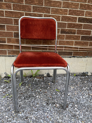 Spotted burnt orange velour & chrome chairs