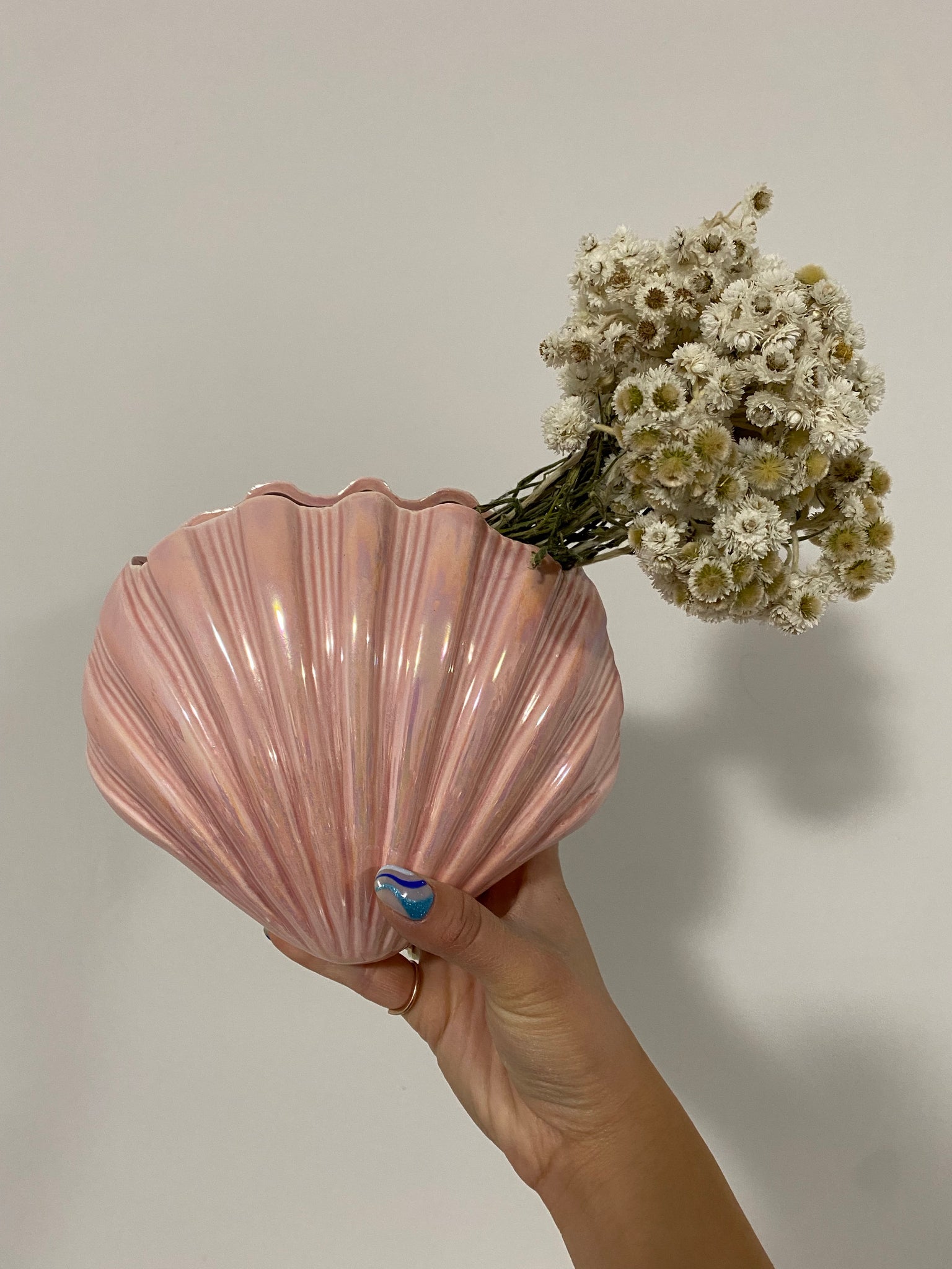 Cute little pink iridescent seashell vase