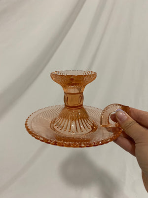 Selection of pink depression glass style candle holders part 7