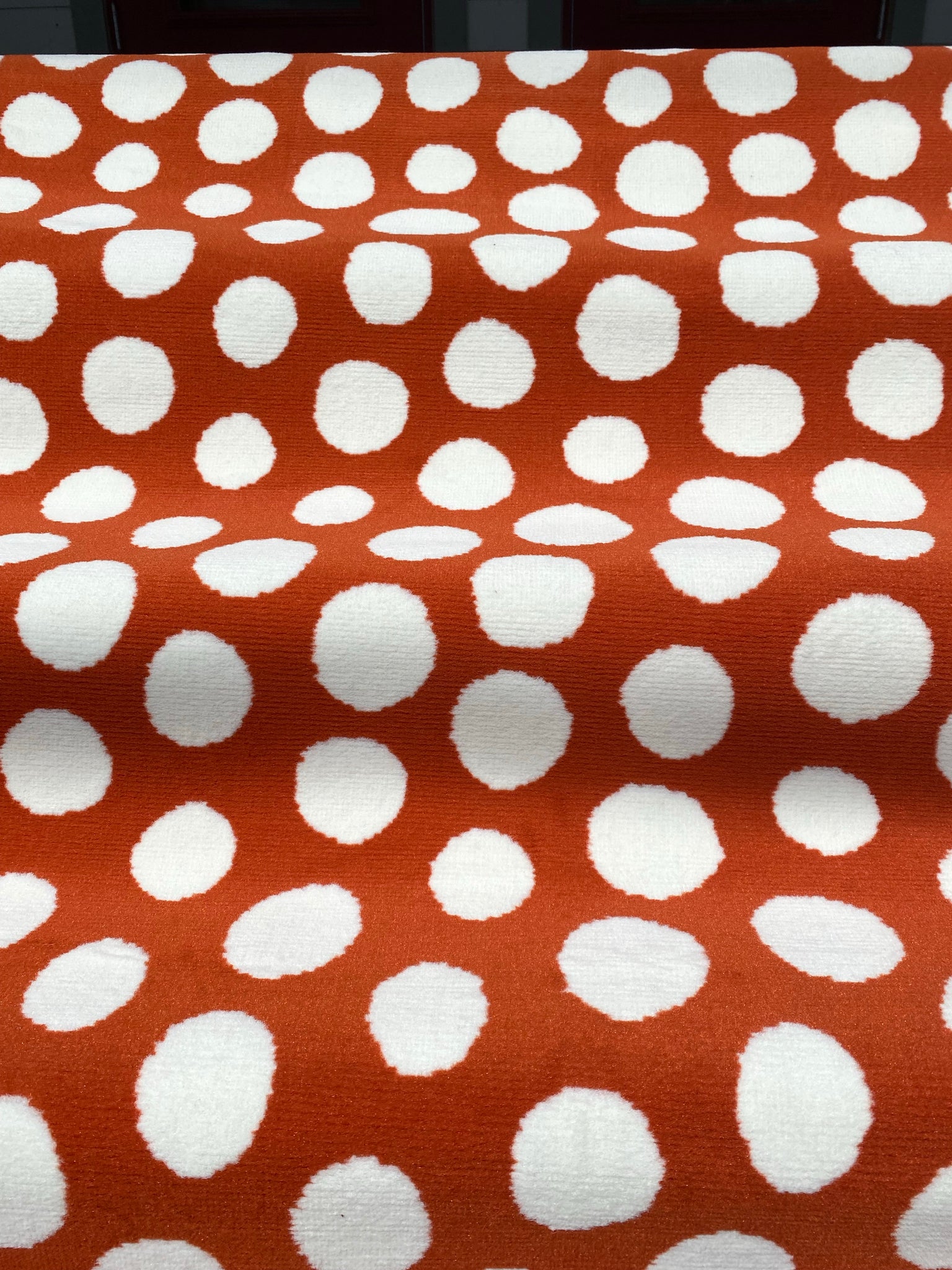 Discontinued orange and white polka dots IKEA carpet