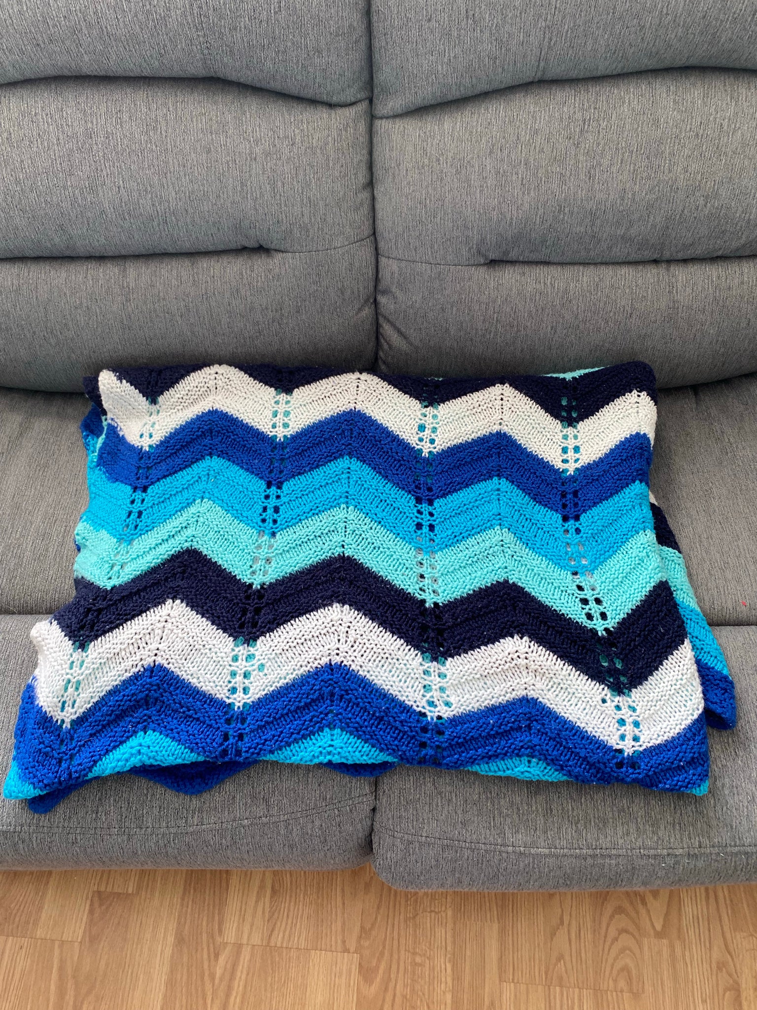 Chevron blues vintage knitted blanket