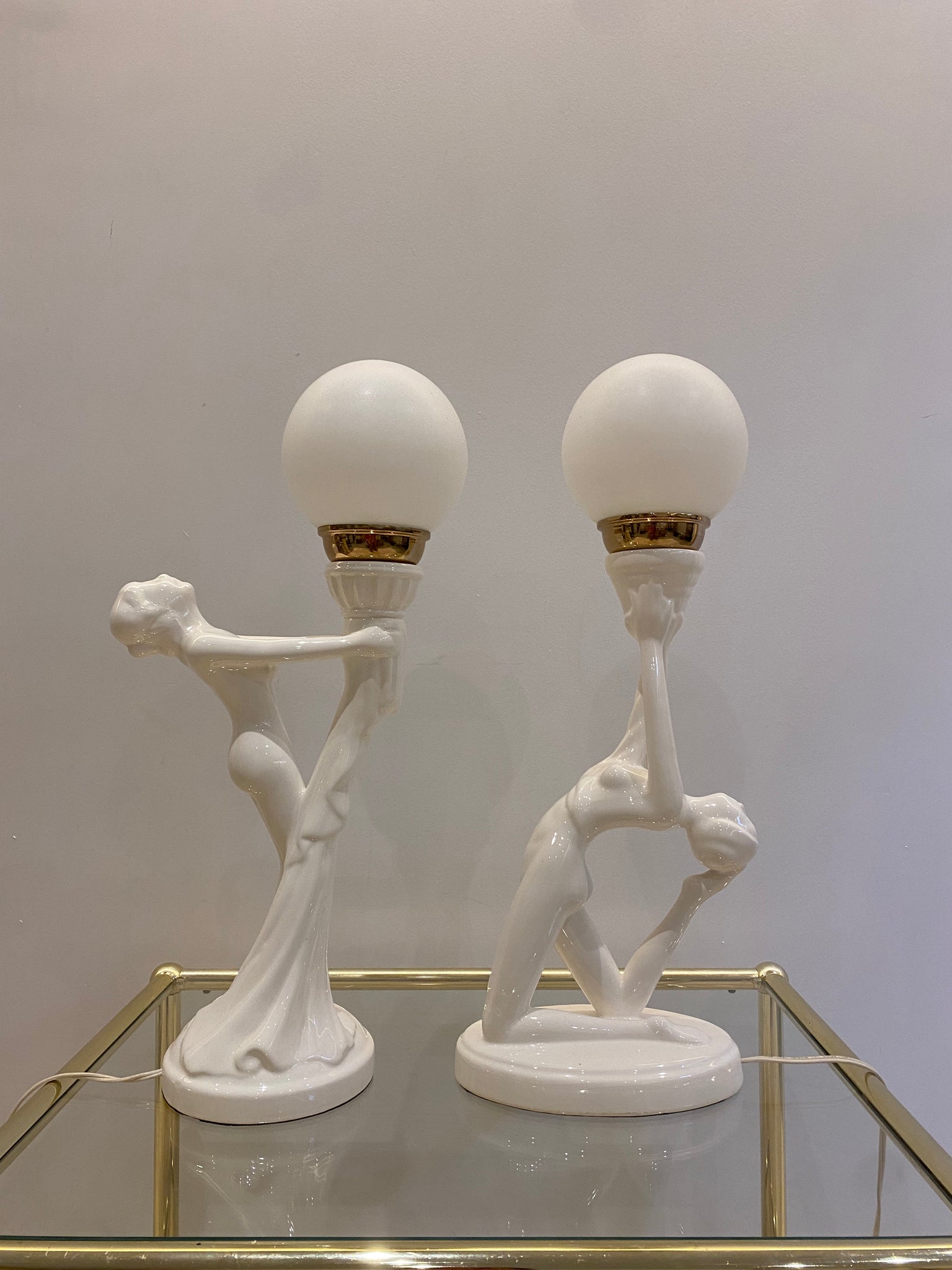 White porcelaine art deco ladies lamps
